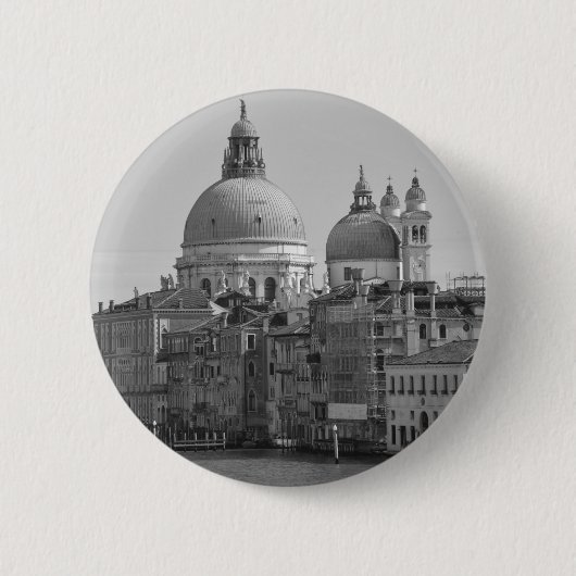 Schwarz-weißer Canal Venedig Italien Reisen Button (Vorderseite)