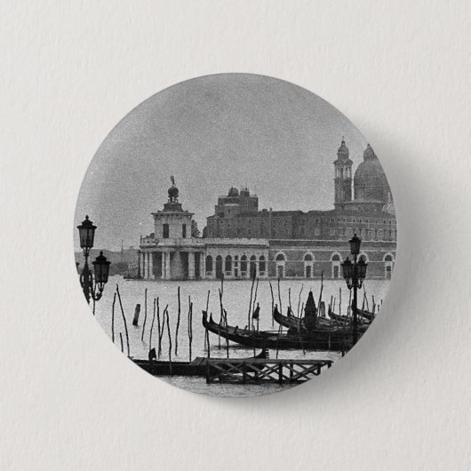 Schwarz-weißer Canal Venedig Italien Reisen Button (Vorderseite)