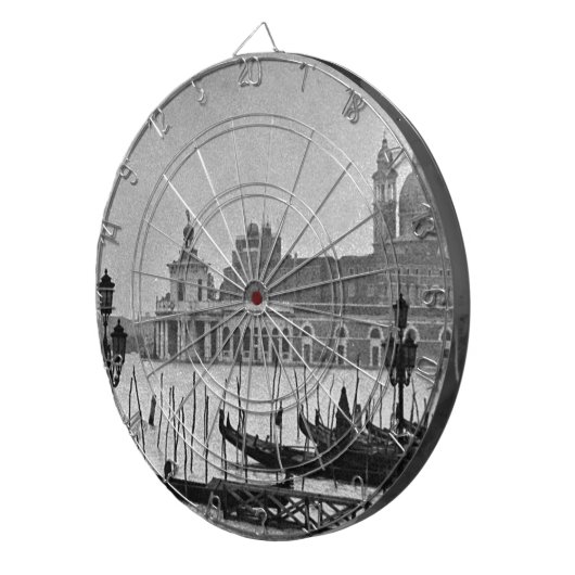 Schwarz-weißer Canal Venedig Italien Reisen Dartscheibe (Vorderseite rechts)