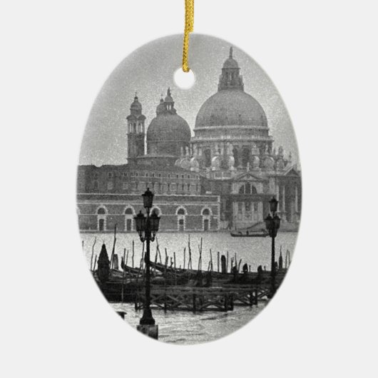 Schwarz-weißer Canal Venedig Italien Reisen Keramikornament (Vorne)