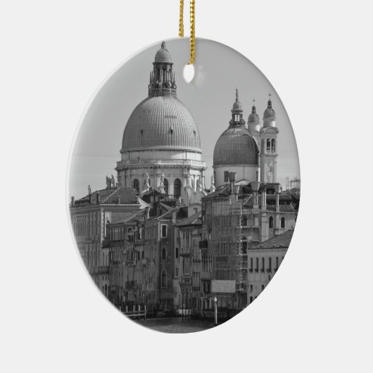 Schwarz-weißer Canal Venedig Italien Reisen Keramikornament (Rechts)