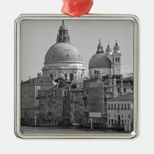 Schwarz-weißer Canal Venedig Italien Reisen Silbernes Ornament (Vorne)