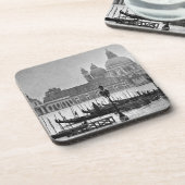 Schwarz-weißer Canal Venedig Italien Reisen Untersetzer (Linke Seite)