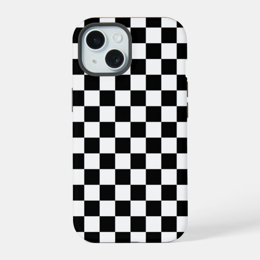 Schwarz-weißer Checked Checked Checked Karo iPhone 15 Hülle (Rückseite)