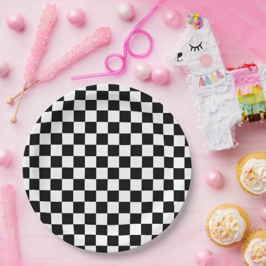 Schwarz-weißer Checked Checked Checked Karo Pappteller (Party)