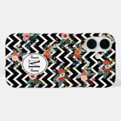 Schwarz-weißer Chevron-Blumenmonogramm Case-Mate iPhone Hülle (Rückseite (Horizontal))