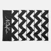 Schwarz-weißer Chevron-Monogramm Geschirrtuch (Horizontal)