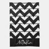 Schwarz-weißer Chevron-Monogramm Geschirrtuch (Vertikal)