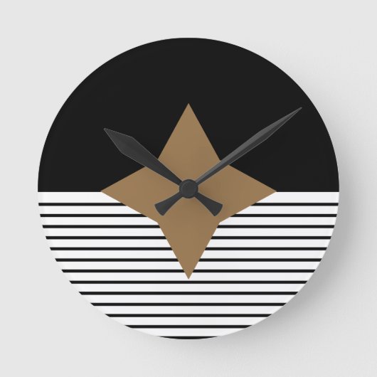 Schwarz-weißer Colorblock u. Brown-Diamant Runde Wanduhr (Vorderseite)