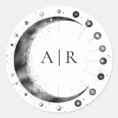 Schwarz-weißer Crescent Moon Wedding Umschlag Aufk Runder Aufkleber (Vorderseite)