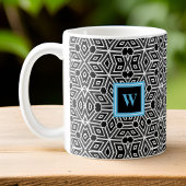 Schwarz-weißer Cubismus Neo Geo mit Lt Blue Monogr Kaffeetasse