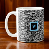 Schwarz-weißer Cubismus Neo Geo mit Lt Blue Monogr Kaffeetasse