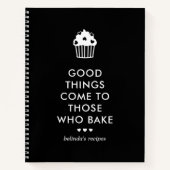 Schwarz-weißer Cupcake Gutes Backen Rezept Notizblock (Vorderseite)