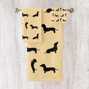 Schwarz-weißer Dachshund  Badhandtuch Set