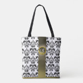 SCHWARZ-WEISSER DAMASK-FLORAL , GRAUVERSTONMONOGRA TASCHE (Rückseite)