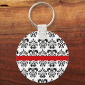 SCHWARZ-WEISSER DAMASK FLORAL RED STRIPE SCHLÜSSELANHÄNGER (Vorderseite)