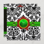 SCHWARZ-WEISSER DAMASK, KLEEBLATT, ROTES WAX SIEGE EINLADUNG (Vorne/Hinten)