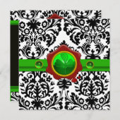 SCHWARZ-WEISSER DAMASK, KLEEBLATT, ROTES WAX SIEGE EINLADUNG (Vorne/Hinten)