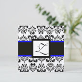 SCHWARZ-WEISSER DAMASK MONOGRAM Champagne Metallis Einladung (Stehend Vorderseite)