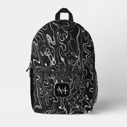 Schwarz-weißer Damaskus abstrakte Monogramm Bedruckter Rucksack (Vorderseite)