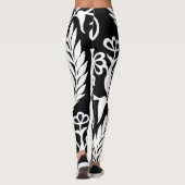 Schwarz-weißer Damast-Blumenmuster-Gewohnheit Leggings (Rückseite)