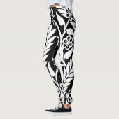 Schwarz-weißer Damast-Blumenmuster-Gewohnheit Leggings (Links)