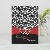 Schwarz, weißer Damast, Einladung zum Hochzeitsfes (Stehend Vorderseite)