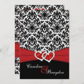 Schwarz, weißer Damast, Einladung zum Hochzeitsfes (Vorne/Hinten)