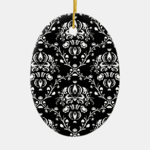 Schwarz-weißer Damast Keramik Ornament