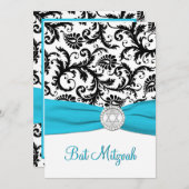 Schwarz, weißer Damast mit Aqua-DRUCKBON Einladung (Vorne/Hinten)