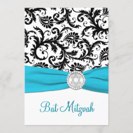 Schwarz, weißer Damast mit Aqua-DRUCKBON Einladung