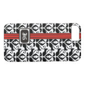 Schwarz-weißer Damast mit rotem Band und Monogramm Case-Mate iPhone Hülle (Rückseite (Horizontal))