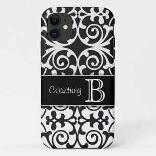 Schwarz-weißer Damast personalisiertes iPhone 5 Case-Mate iPhone Hülle