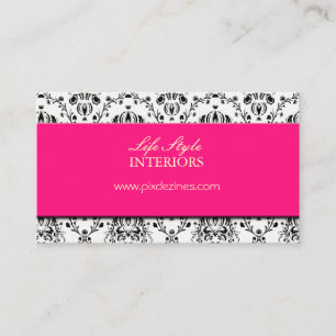 Schwarz-weißer Damast/Rosa Akzent Visitenkarte