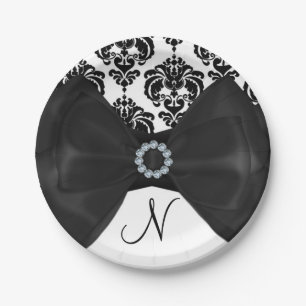 Schwarz-weißer Damaszener-Glamour-Bogen Sweet 16 P Pappteller