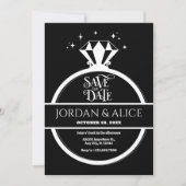 Schwarz-weißer Diamantring Save The Date (Vorderseite)
