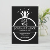 Schwarz-weißer Diamantring Save The Date (Stehend Vorderseite)