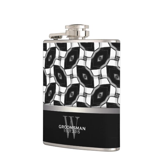 Schwarz-weißer Diamond Eye Muster Memento Hip Flas Flachmann (Links)