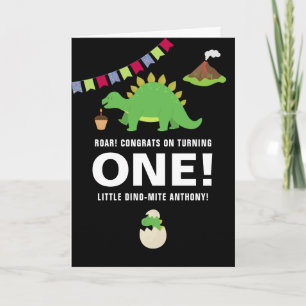 Schwarz-weißer Dinosaurier-Gruß zum 1. Geburtstag Karte