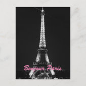 Schwarz-weißer Eiffelturm Bonjour Paris Night Postkarte (Vorderseite)