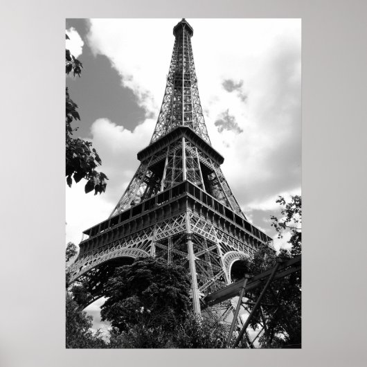 Schwarz-weißer Eiffelturm in Paris Poster (Vorne)