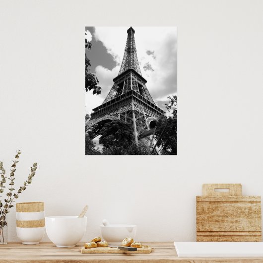 Schwarz-weißer Eiffelturm in Paris Poster (Küche)