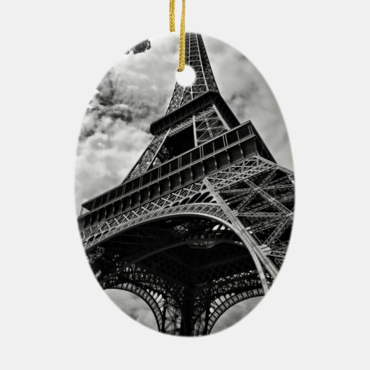 Schwarz-weißer Eiffelturm Paris Europa Reisen Keramik Ornament (Hinten)