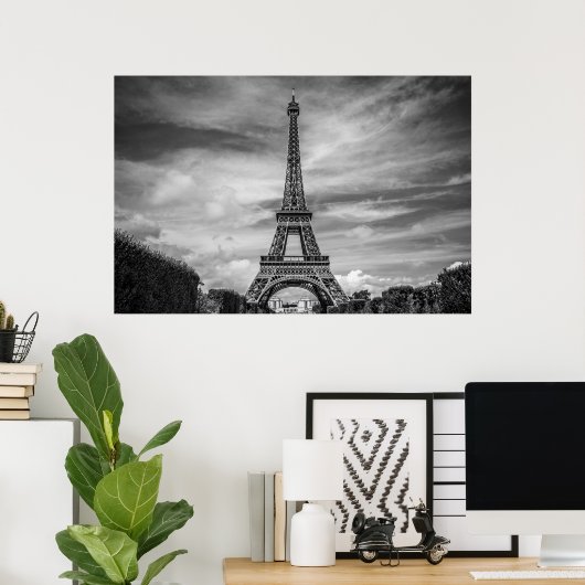 Schwarz-weißer Eiffelturm Paris Europa Reisen Poster (Heimbüro)