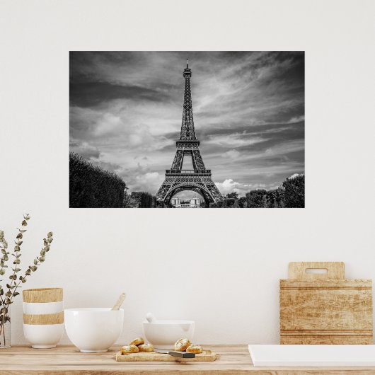Schwarz-weißer Eiffelturm Paris Europa Reisen Poster (Küche)