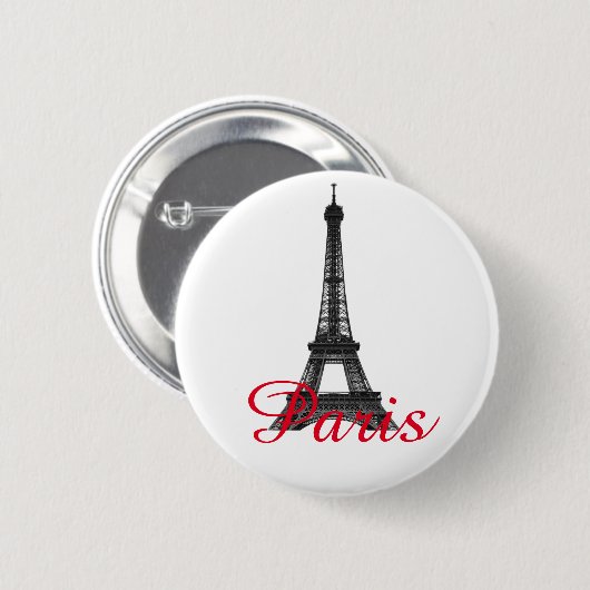 Schwarz-weißer Eiffelturm Paris Liebe Stadtrundgan Button (Vorne & Hinten)