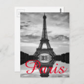 Schwarz-weißer Eiffelturm Paris Liebe Stadtrundgan Postkarte (Vorne/Hinten)
