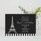 Schwarz-weißer Eiffelturm Paris Party Einladung (Stehend Vorderseite)