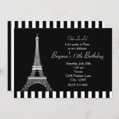 Schwarz-weißer Eiffelturm Paris Party Einladung (Vorne/Hinten)