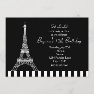 Schwarz-weißer Eiffelturm Paris Party Einladung